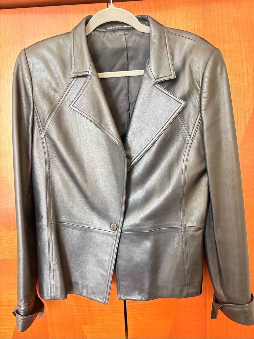 Women's Black Leather Blazer Jacket - Classic Tailored Style